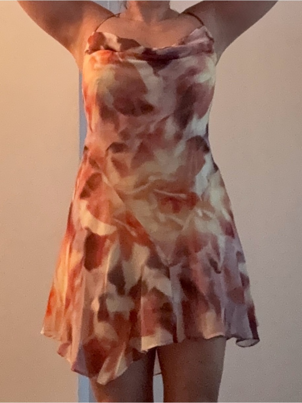 Socialite Floral Watercolor Slip Dress Size L | Asymmetrical Hem